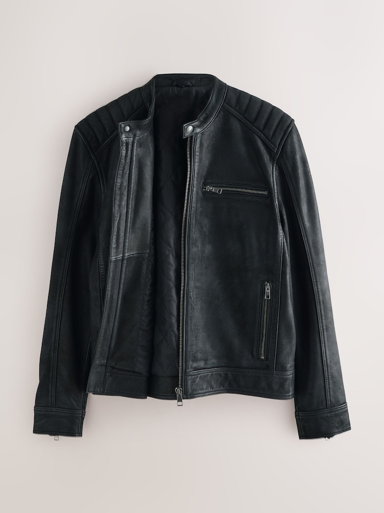 Black Nubuck Signature Leather Racer Jacket - Image 13 of 13 Black Nubuck Signature Leather Racer Jacket - Image 13 of 13