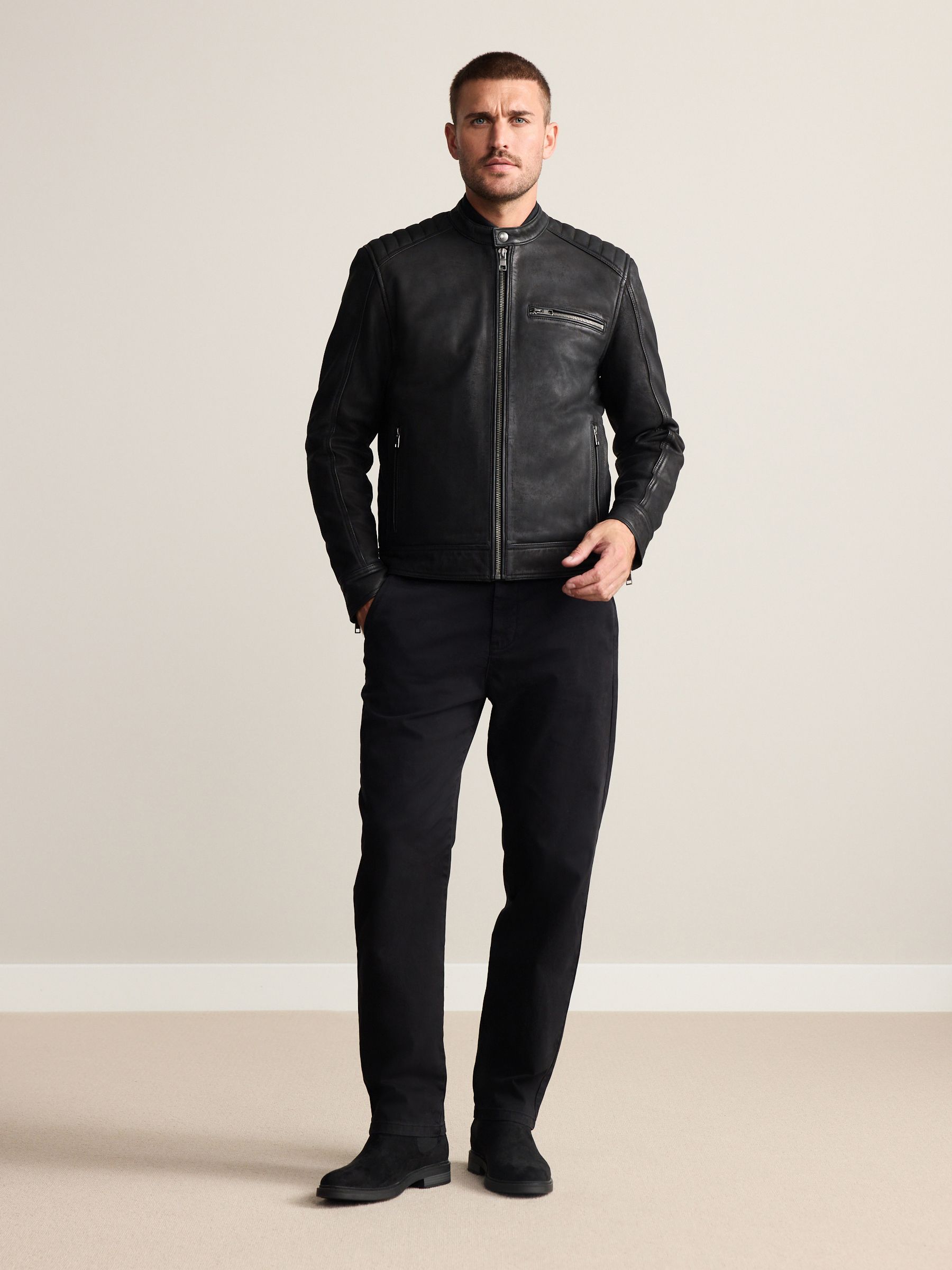 Buy Black Nubuck Signature Leather Racer Jacket from the Next UK