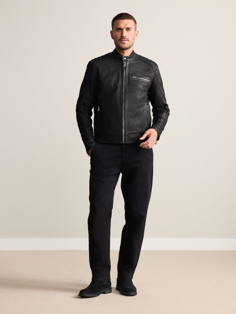Black Nubuck Signature Leather Racer Jacket - Image 2 of 13 Black Nubuck Signature Leather Racer Jacket - Image 2 of 13