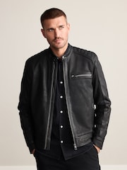 Negro - Nubuck Signature Leather Racer Jacket - Imagen 4 de 13