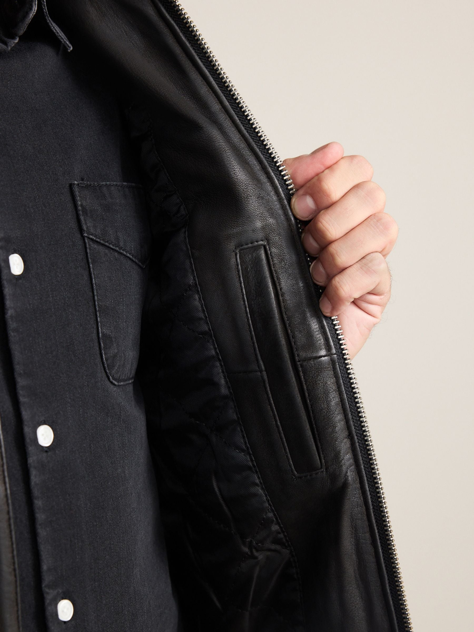 Buy Black Nubuck Signature Leather Racer Jacket from Next Romania