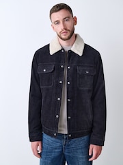 črna - Corduroy (sintetična tkanina) borg Lined Trucker jakna; suknjič - Slika 1 iz 12