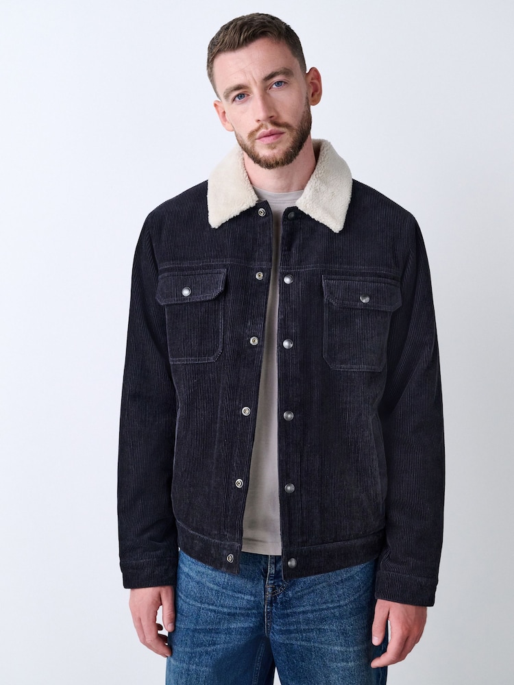 črna - Corduroy (sintetična tkanina) borg Lined Trucker jakna; suknjič - Slika 1 iz 12