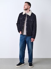 črna - Corduroy (sintetična tkanina) borg Lined Trucker jakna; suknjič - Slika 2 iz 12