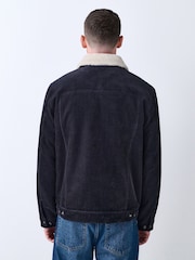 črna - Corduroy (sintetična tkanina) borg Lined Trucker jakna; suknjič - Slika 3 iz 12