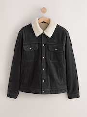 črna - Corduroy (sintetična tkanina) borg Lined Trucker jakna; suknjič - Slika 9 iz 12