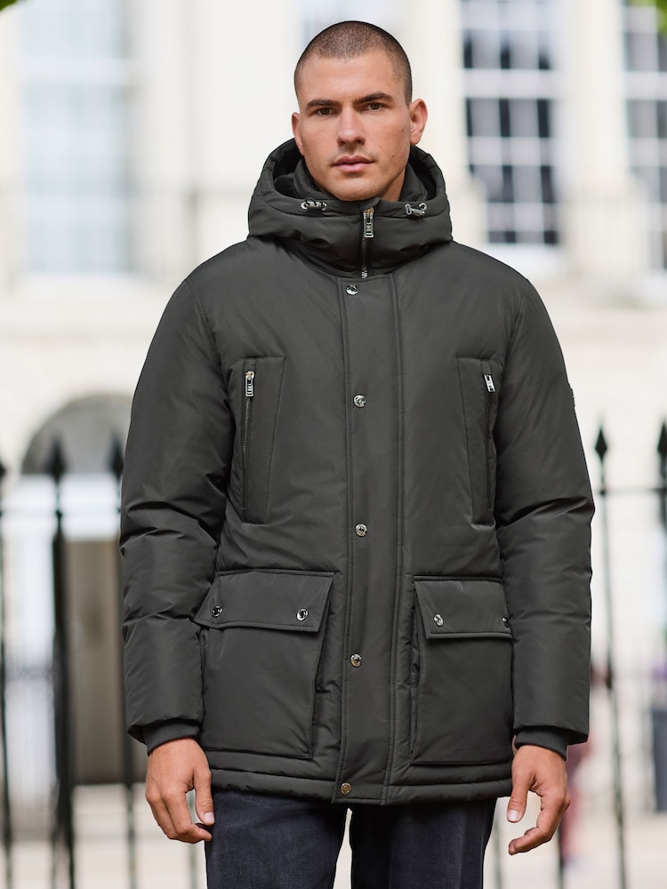 Black Textured Jacquard Parka Jacket - Image 1 of 16