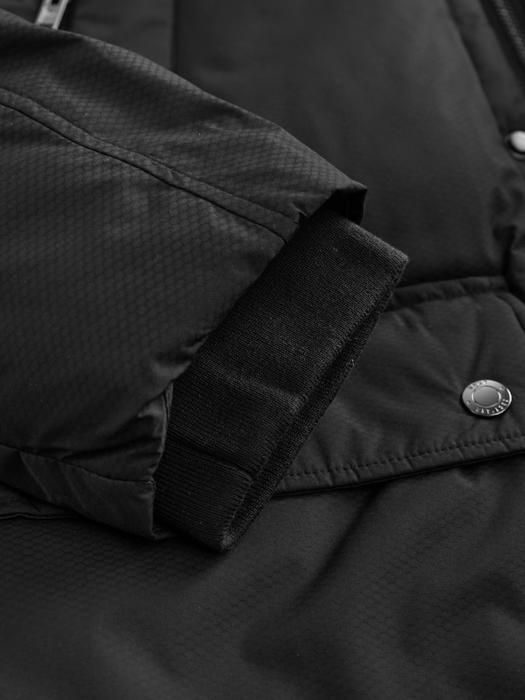 Black Textured Jacquard Parka Jacket - Image 16 of 16