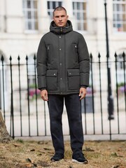 Black Textured Jacquard Parka Jacket - Image 4 of 16