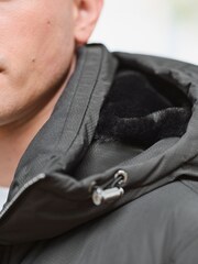Black Textured Jacquard Parka Jacket - Image 7 of 16
