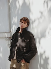 Brown Cord Collar Herringbone Trucker Jacket With Wool - Image 8 of 19