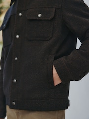 Brown Cord Collar Herringbone Trucker Jacket With Wool - Image 9 of 19