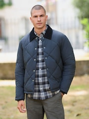 Navy Blue Diamond Quilted Padded Jacket - Image 1 of 13