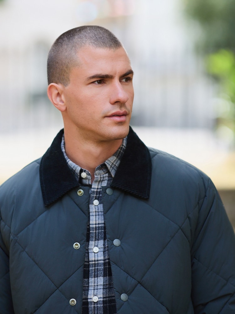 Navy Blue Diamond Quilted Padded Jacket - Image 2 of 13
