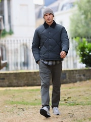 Navy Blue Diamond Quilted Padded Jacket - Image 6 of 13