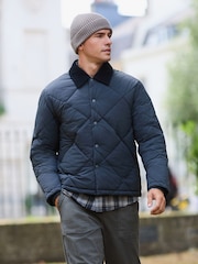 Navy Blue Diamond Quilted Padded Jacket - Image 8 of 13
