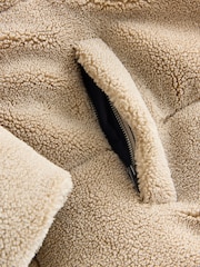 Ecru Borg Funnel Puffer Jacket - Image 12 of 12