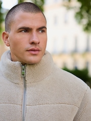Ecru Borg Funnel Puffer Jacket - Image 2 of 12
