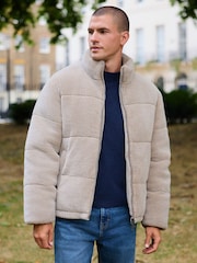 Ecru Borg Funnel Puffer Jacket - Image 8 of 12