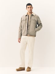 Grey Wool Blend Borg Lined Trucker Jacket - Image 3 of 9