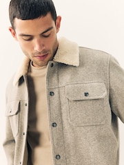 Grey Wool Blend Borg Lined Trucker Jacket - Image 4 of 9