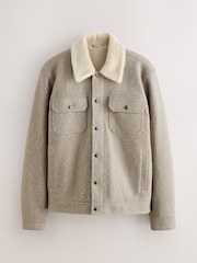 Grey Wool Blend Borg Lined Trucker Jacket - Image 6 of 9