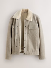 Grey Wool Blend Borg Lined Trucker Jacket - Image 7 of 9