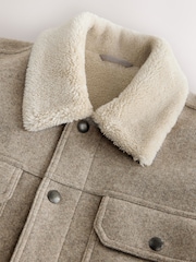 Grey Wool Blend Borg Lined Trucker Jacket - Image 9 of 9