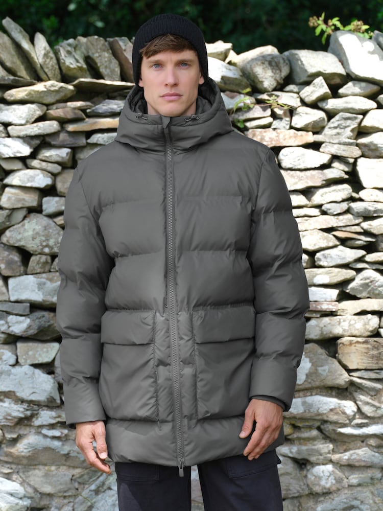 Grey ThermoGen Shower Resistant Rubbersied Puffer Coat - Image 1 of 11