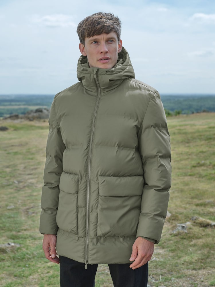 Khaki Green ThermoGen Shower Resistant Rubbersied Puffer Coat - Image 1 of 13