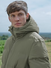 Khaki Green ThermoGen Shower Resistant Rubbersied Puffer Coat - Image 6 of 13