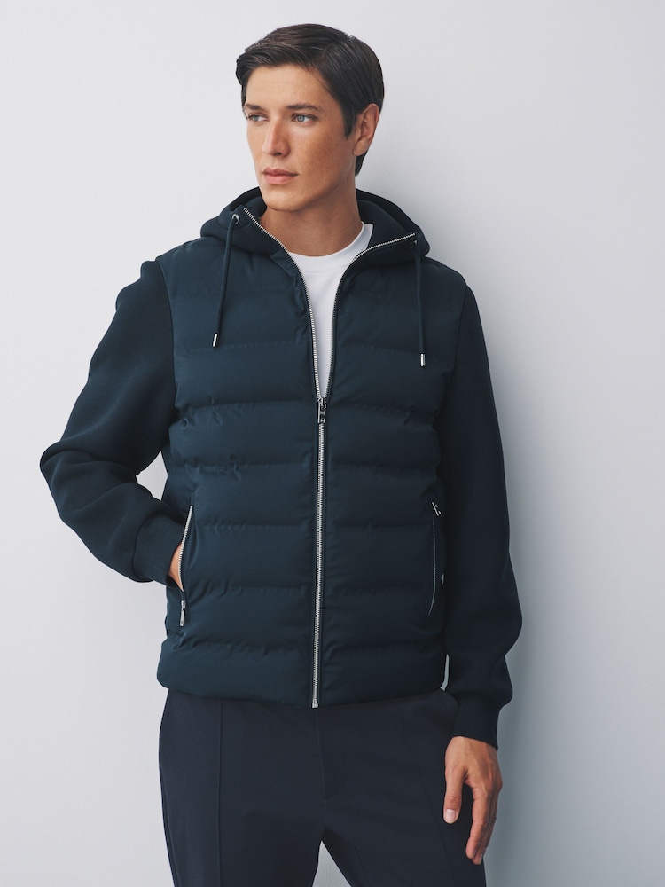 Navy Blue Hybrid Quilted Jacket - Image 1 of 9 Navy Blue Hybrid Quilted Jacket - Image 1 of 9