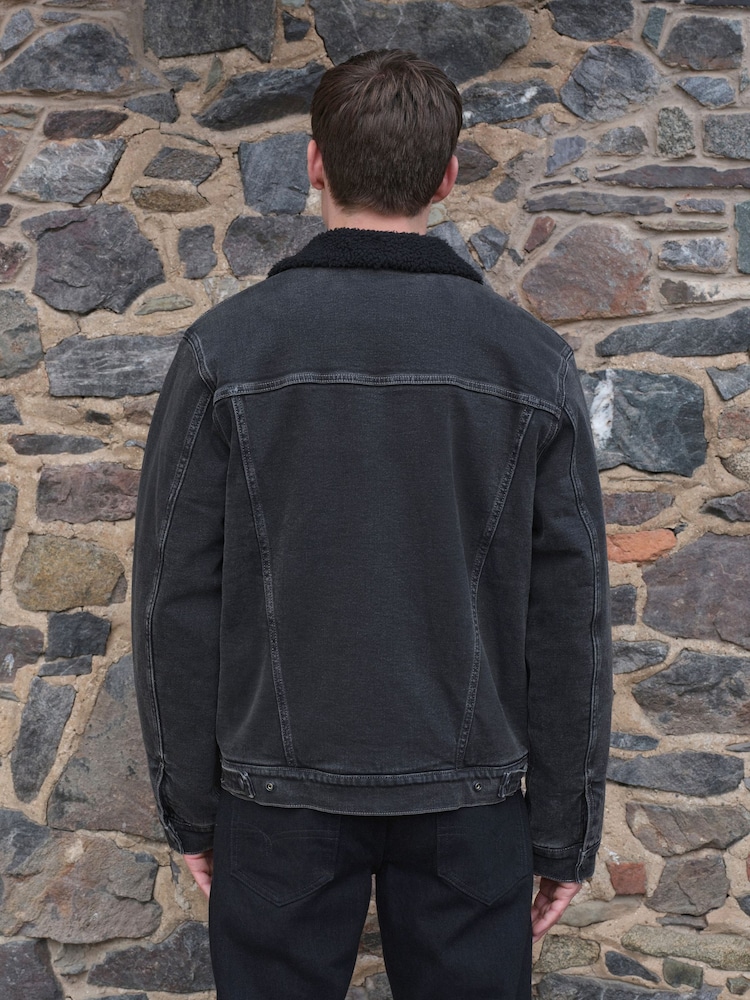 Black Denim Western Jacket with Borg Lining - Image 2 of 5