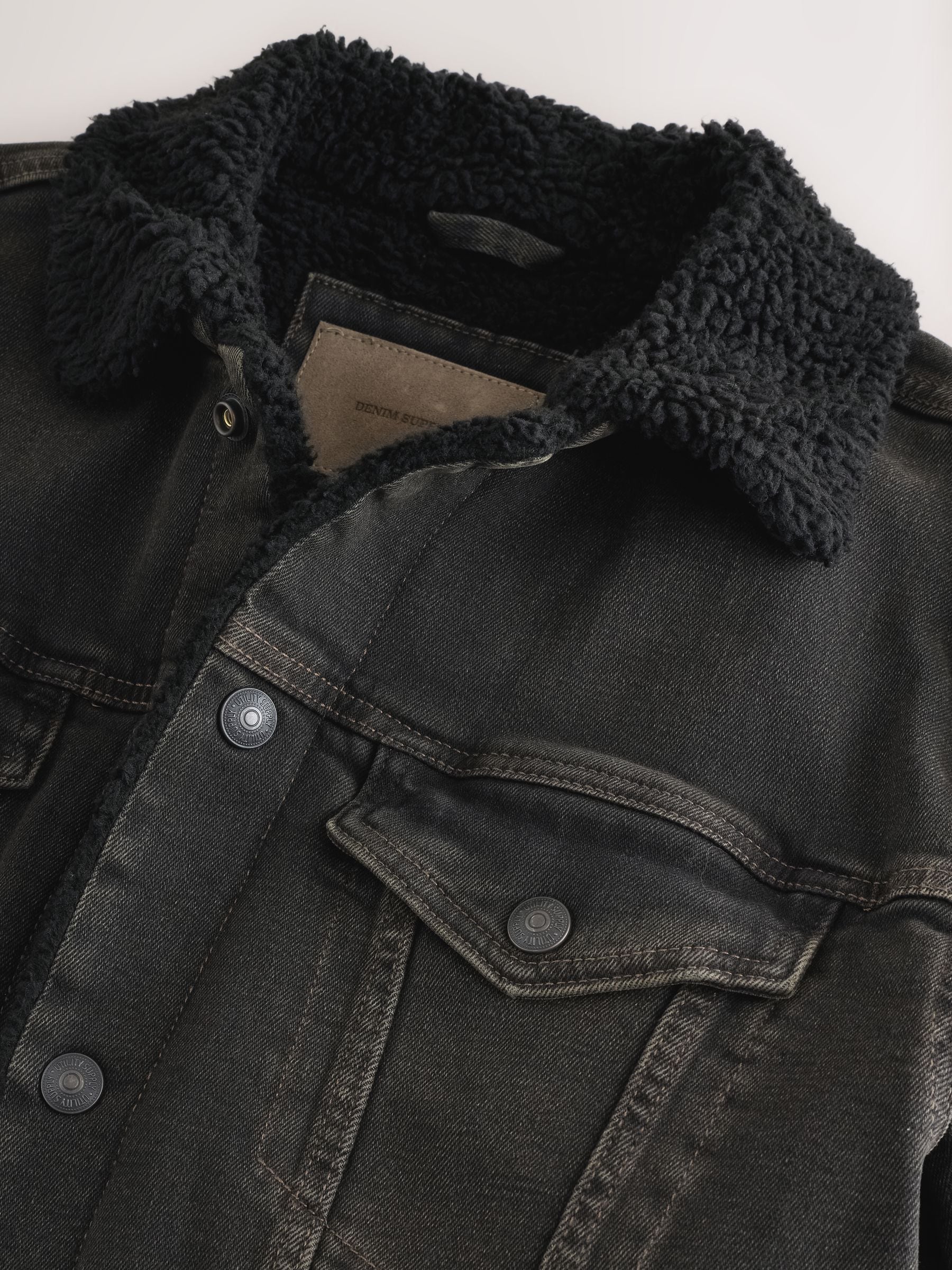 Buy Black Denim Western Jacket with Borg Lining from Next USA