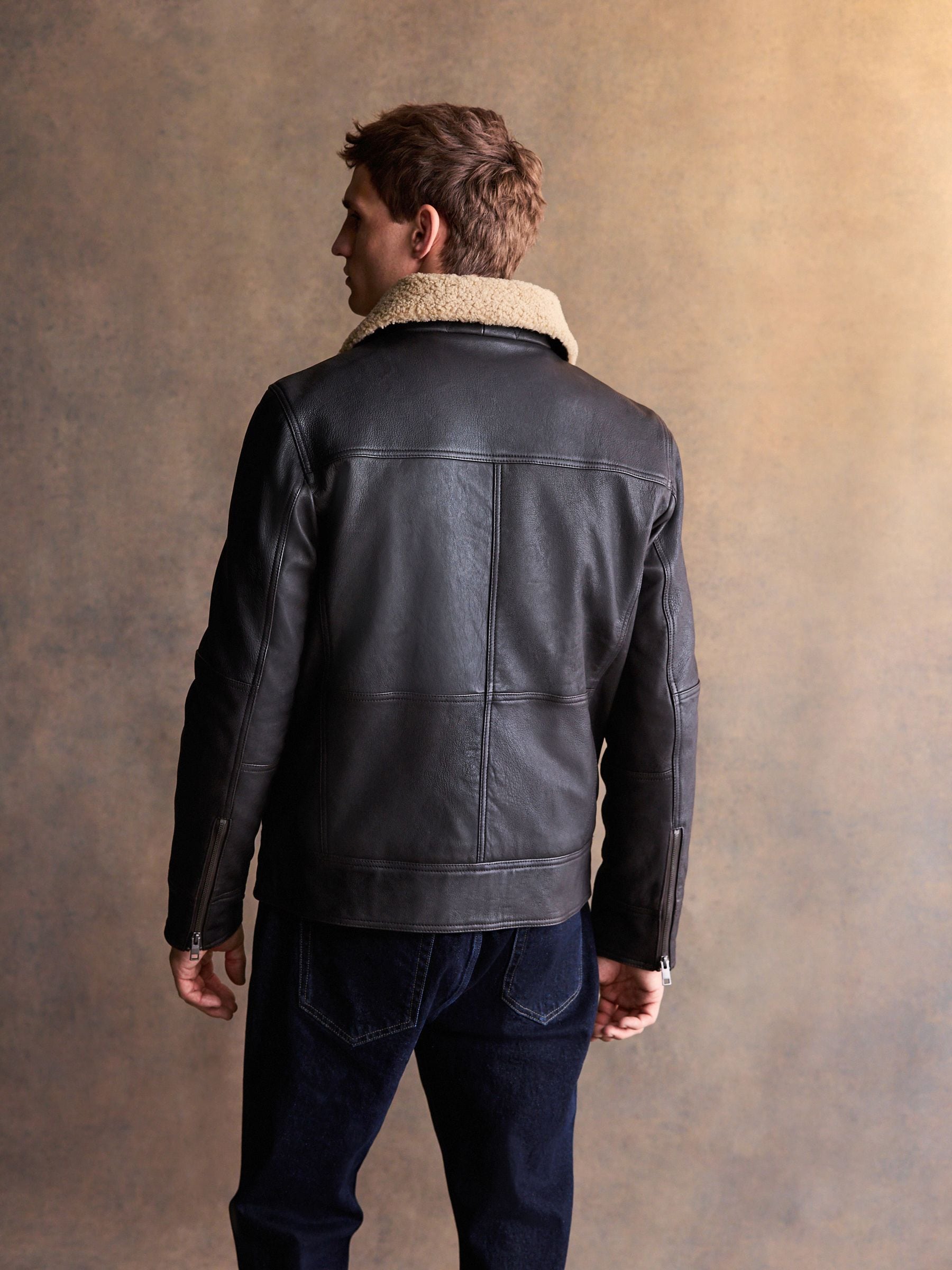 Buy Brown Shearling Collar Leather Jacket from Next South Africa