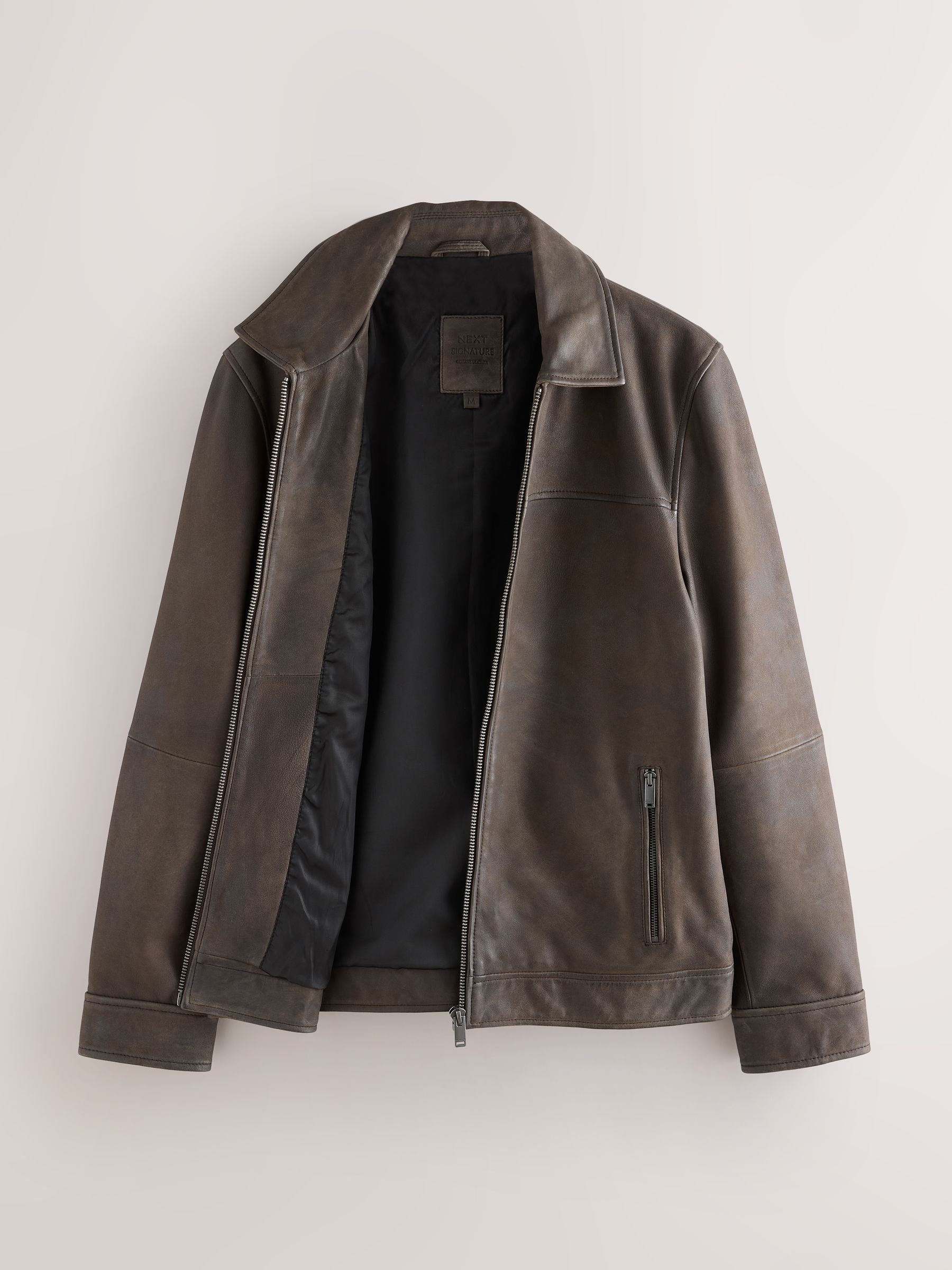 Buy Brown Nubuck Signature Leather Collared Jacket from Next South