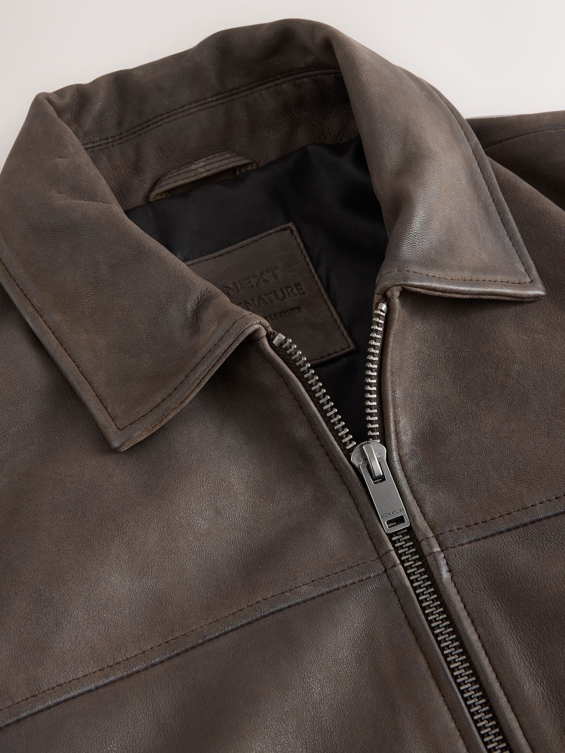 Buy Brown Nubuck Signature Leather Collared Jacket from Next USA