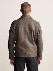 Brown Nubuck Signature Leather Collared Jacket - Image 3 of 14