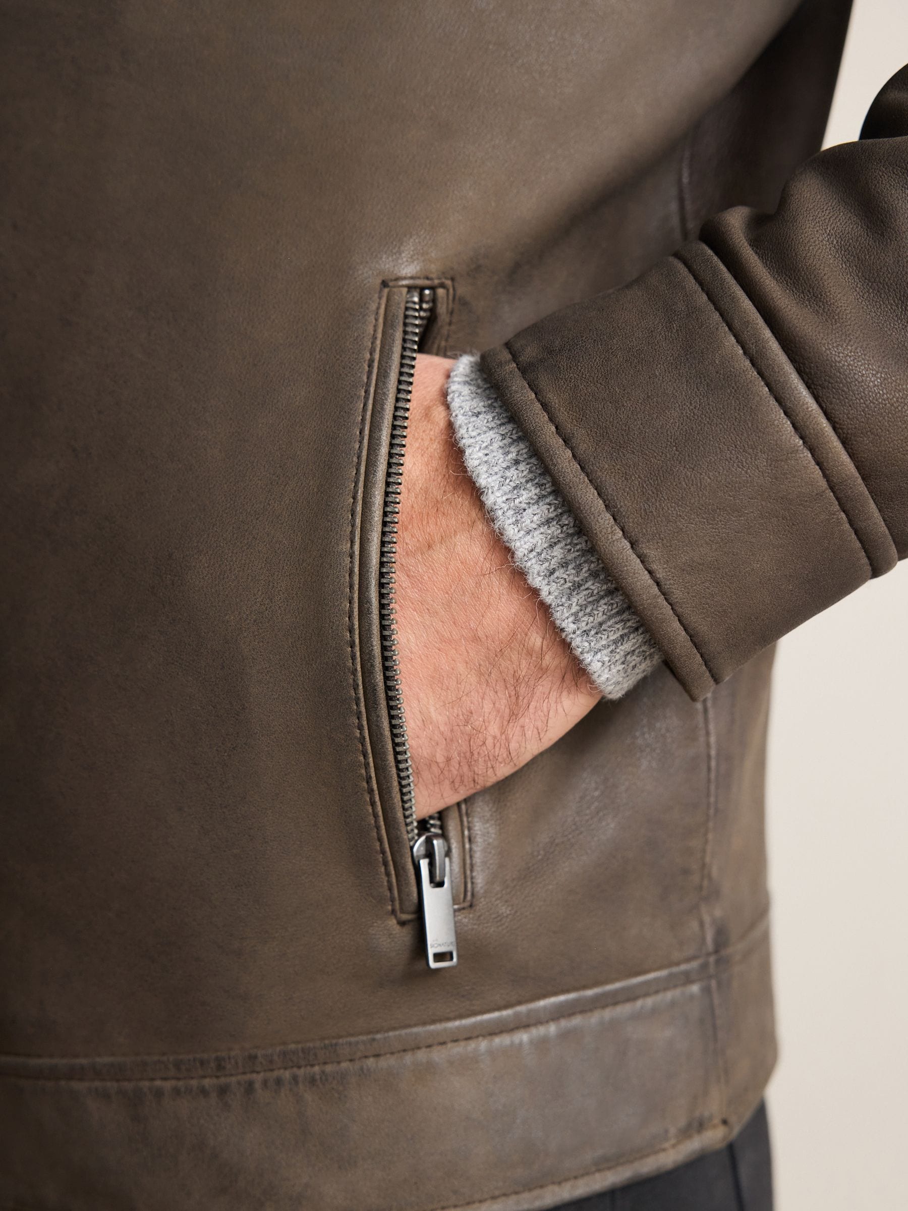 Buy Brown Nubuck Signature Leather Collared Jacket from Next India
