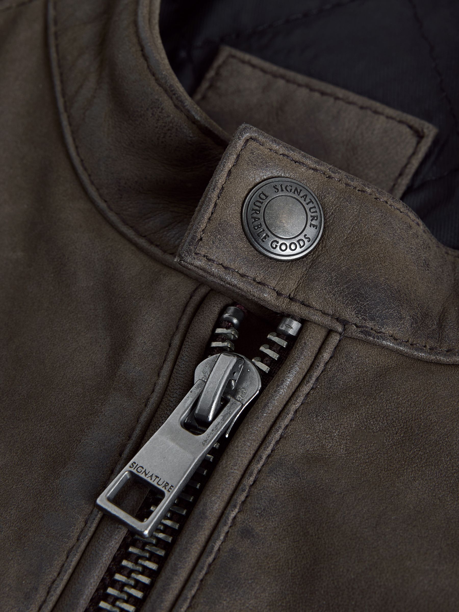 Buy Brown Nubuck Signature Leather Racer Jacket from Next Romania
