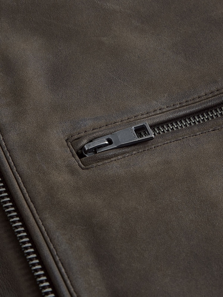 Brown Nubuck Signature Leather Racer Jacket - Image 15 of 15 Brown Nubuck Signature Leather Racer Jacket - Image 15 of 15