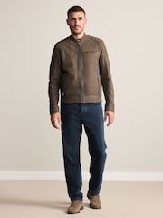 Marrón - Nubuck Signature Leather Racer Jacket - Imagen 2 de 15