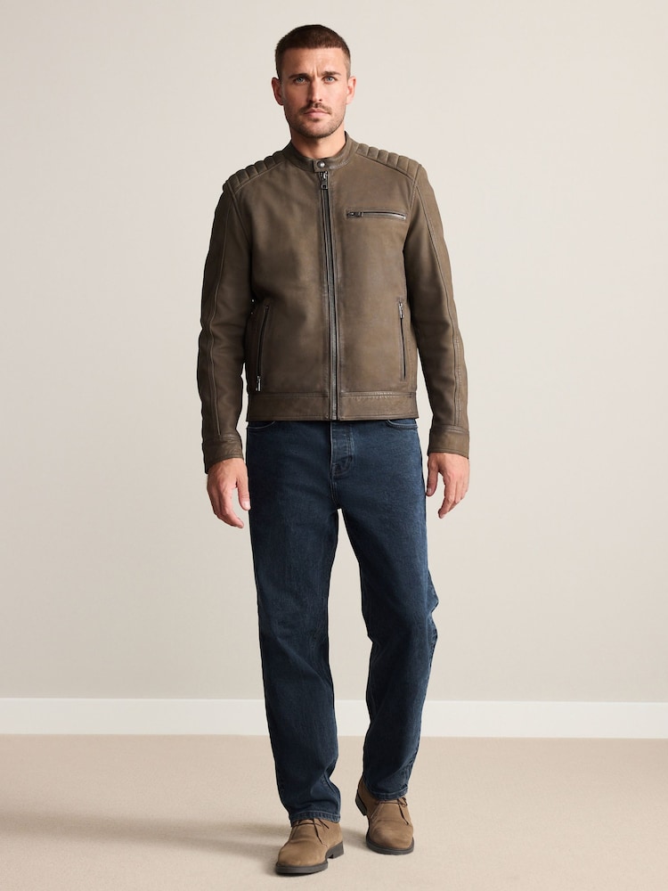 Brown Nubuck Signature Leather Racer Jacket - Image 2 of 15 Brown Nubuck Signature Leather Racer Jacket - Image 2 of 15