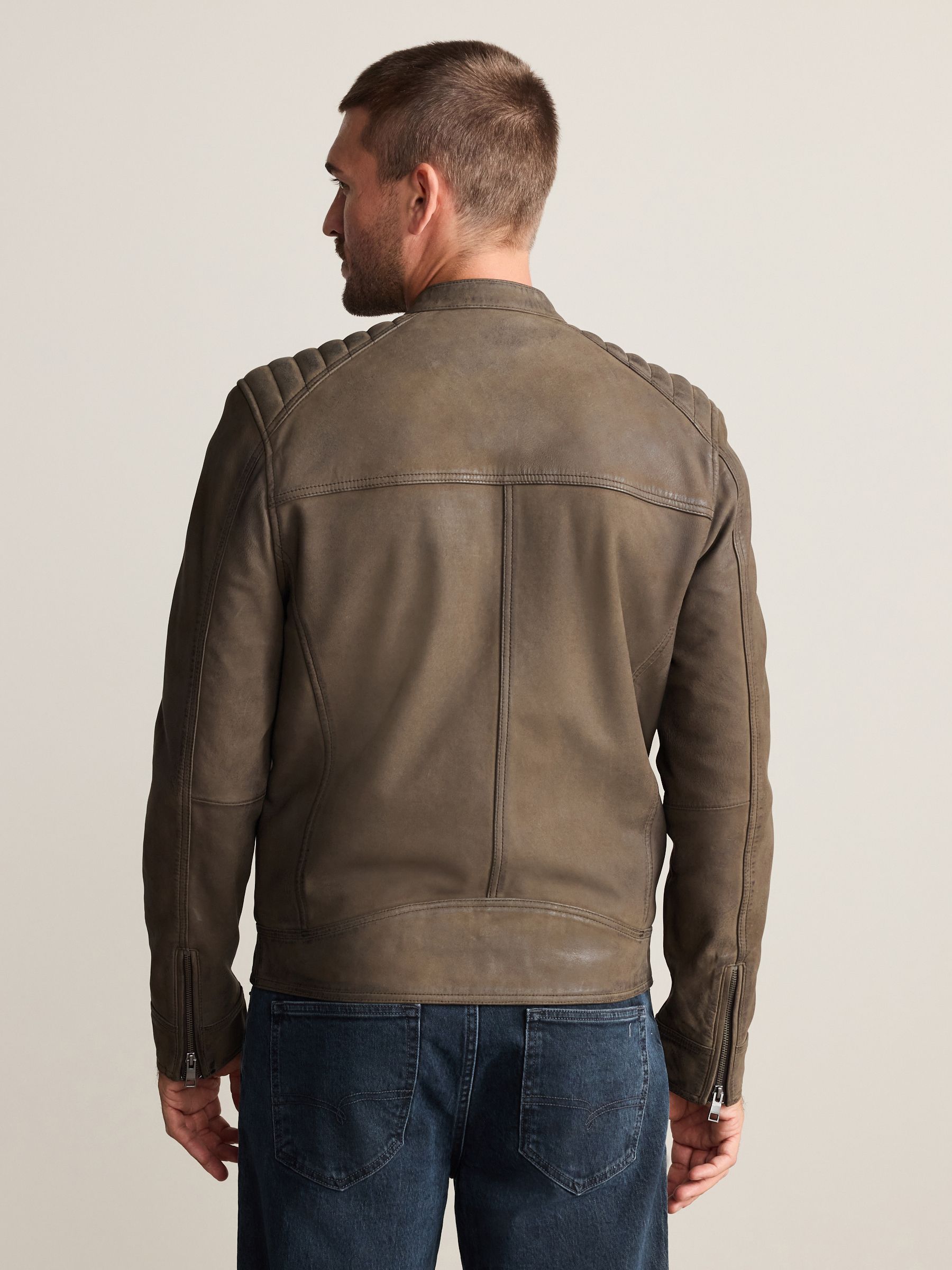 Buy Brown Nubuck Signature Leather Racer Jacket from Next Romania