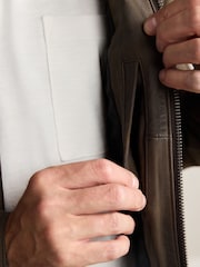 Marrón - Nubuck Signature Leather Racer Jacket - Imagen 8 de 15