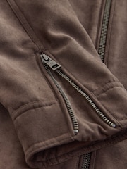 Mushroom Brown Faux Suede Borg Lined Zip Jacket - Image 10 of 11
