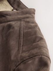 Mushroom Brown Faux Suede Borg Lined Zip Jacket - Image 11 of 11