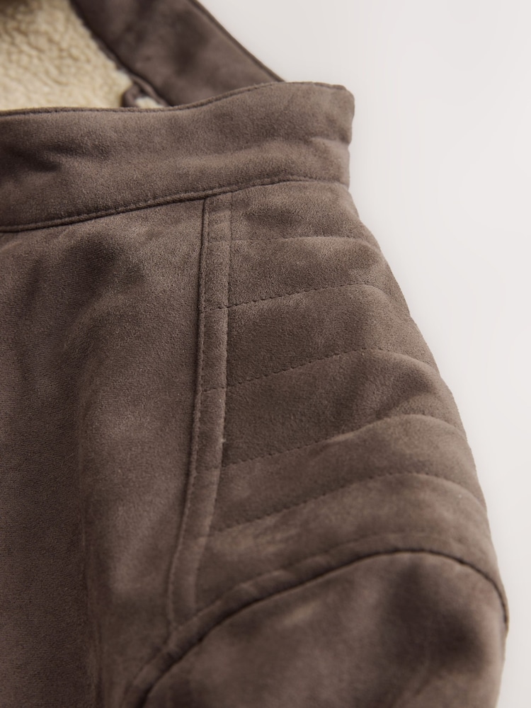 Mushroom Brown Faux Suede Borg Lined Zip Jacket - Image 11 of 11