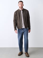 Mushroom Brown Faux Suede Borg Lined Zip Jacket - Image 2 of 11