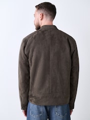 Mushroom Brown Faux Suede Borg Lined Zip Jacket - Image 3 of 11